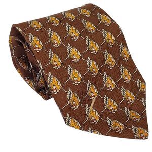 Mens Valentino Cravatte silk tie Brown arts & crafts Flowers Italy 3.75 x 56